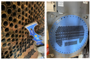 Chiller tube face erosion and completed chiller coating